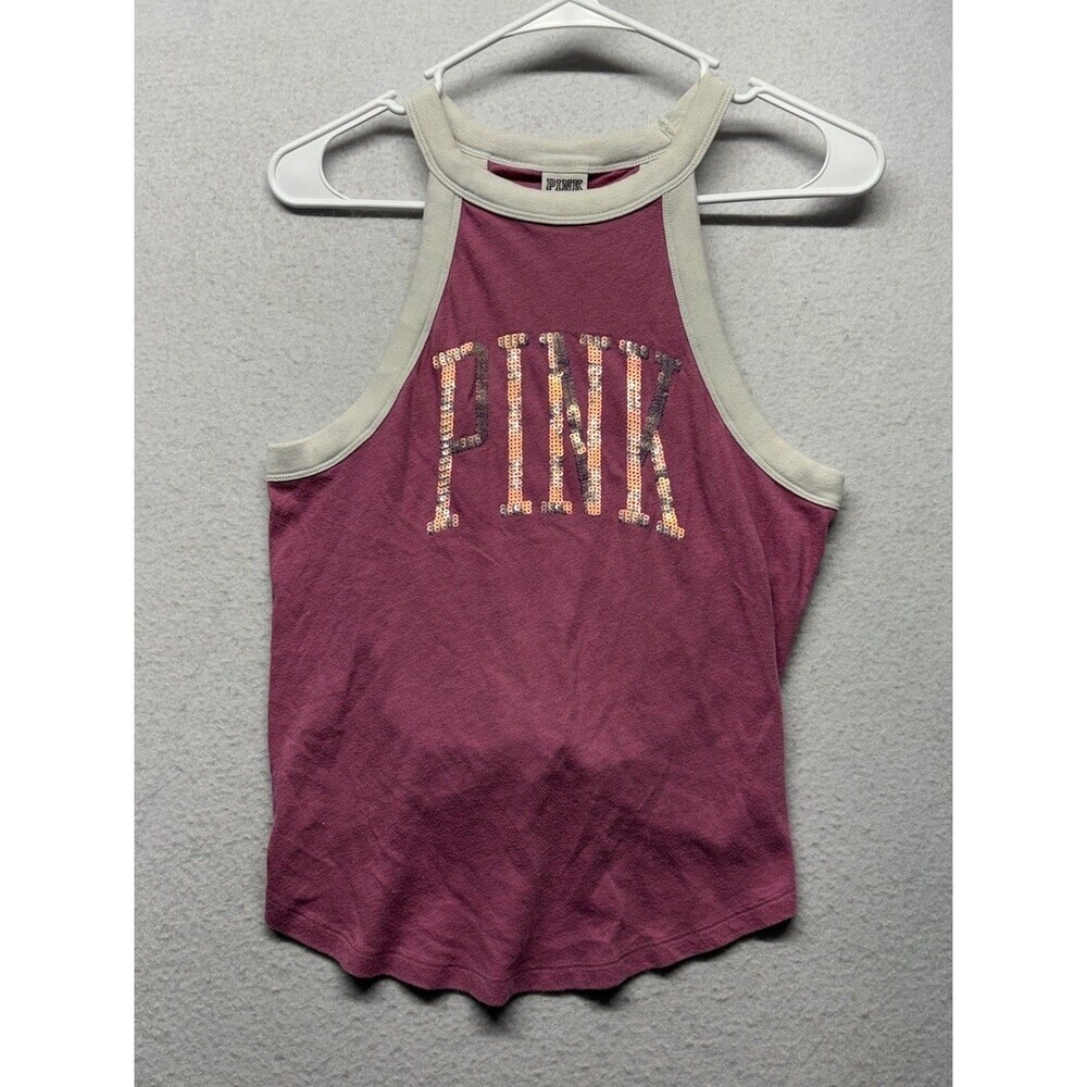 Y2K VICTORIA’S SECRET PINK Bling Sequin Racer Back Tank Top In Size XS